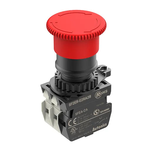 SF2ER-E2RA2B Paro emergencia cabezal corto D40 22mm girar para liberar 1NA+2NC