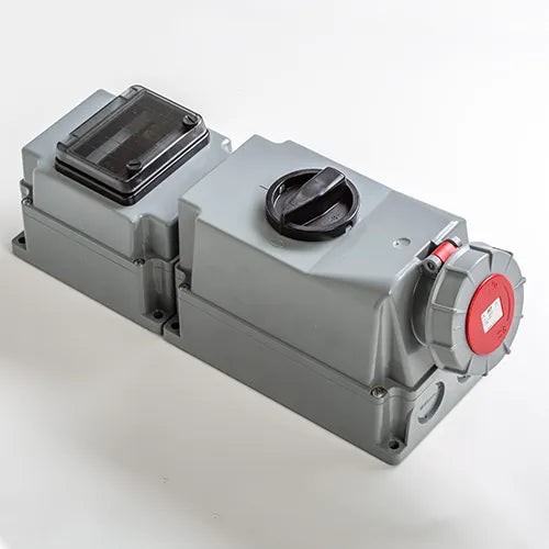 Base mural enclavamiento rail DIN 63A 3P+N+T 220/400VCA 6h Rojo IP66-IP67