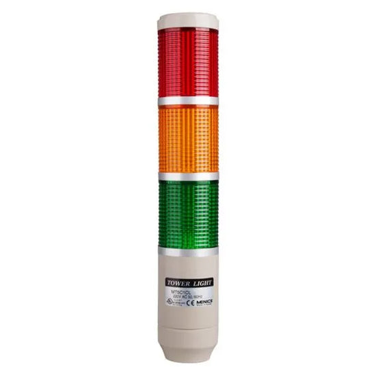 Torreta 56mm Luz fija / intermitente + zumbador 80dB 24VCA/CD 3 Stack Color RYG