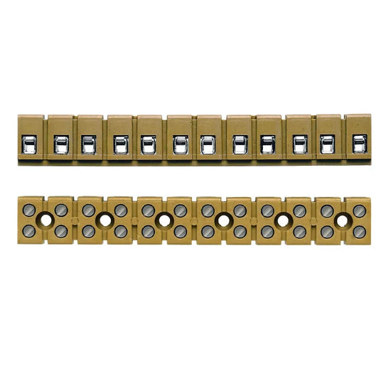 Regletas de conexión atornillada 12 polos 2.5mm² 22-14AWG 24AA 400VCA Ocre
