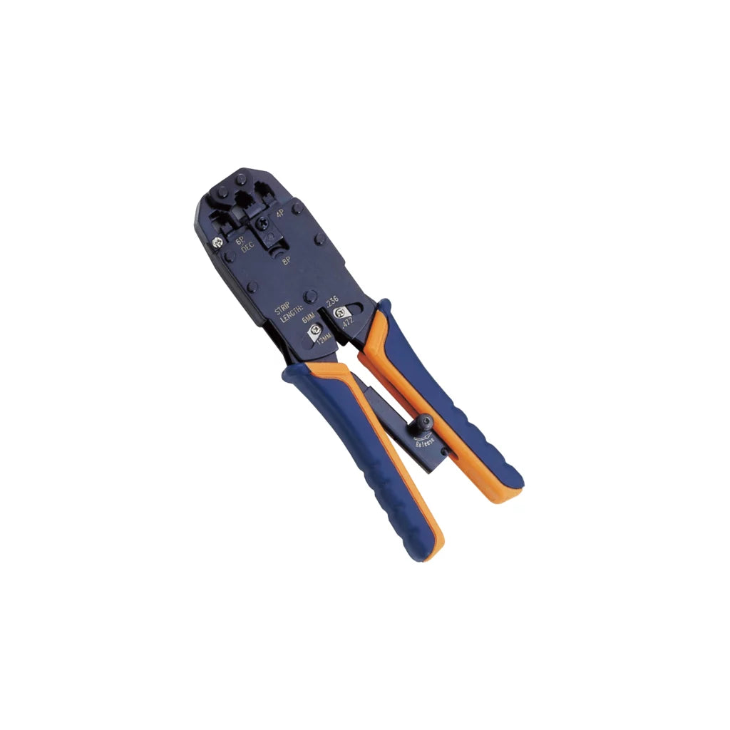 Herramienta prensar conectores 4, 6, 8 polos. RJ45, RJ12, RJ11, 4P4C Con trinque