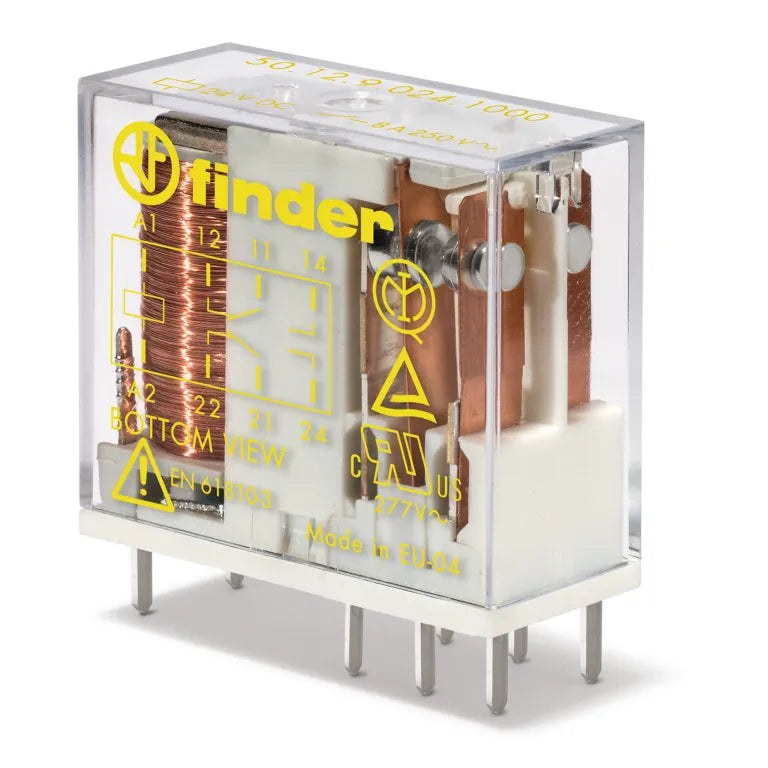 Relés con contactos de guía forzada 8 pines 24VCD 2CO 2NA2NC AgNi 8A 250V