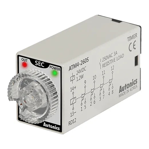 ATM4-260S Mini-timer análogo On Delay 14 pines 21.5Wx28Hmm 6-60s 24VCD 4NA4NC