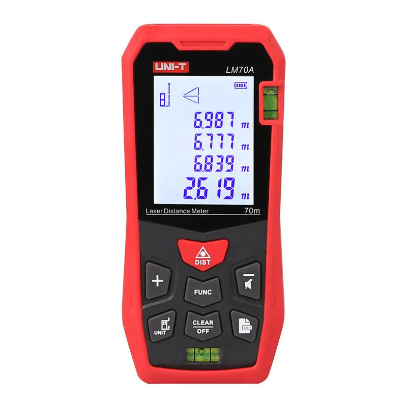 Medidor de distancia láser con pantalla LCD. Unidades de medida m/ft/in 0-70 m