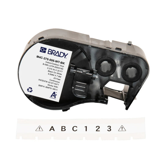170942 Etiquetas de vinilo continuo B-595 0.375in x 25ft negro sobre blanco