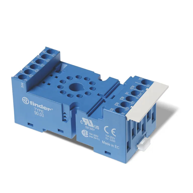 Zócalo azul con bornes de jaula para relé 60.13 con brida metálica