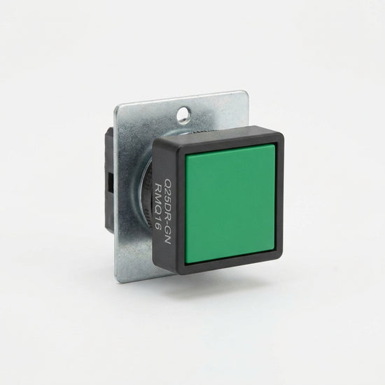 Q25DR-GN RMQ16 Botón cuadrado 25X25mm Plano B/negro 16mm Mantenido Verde