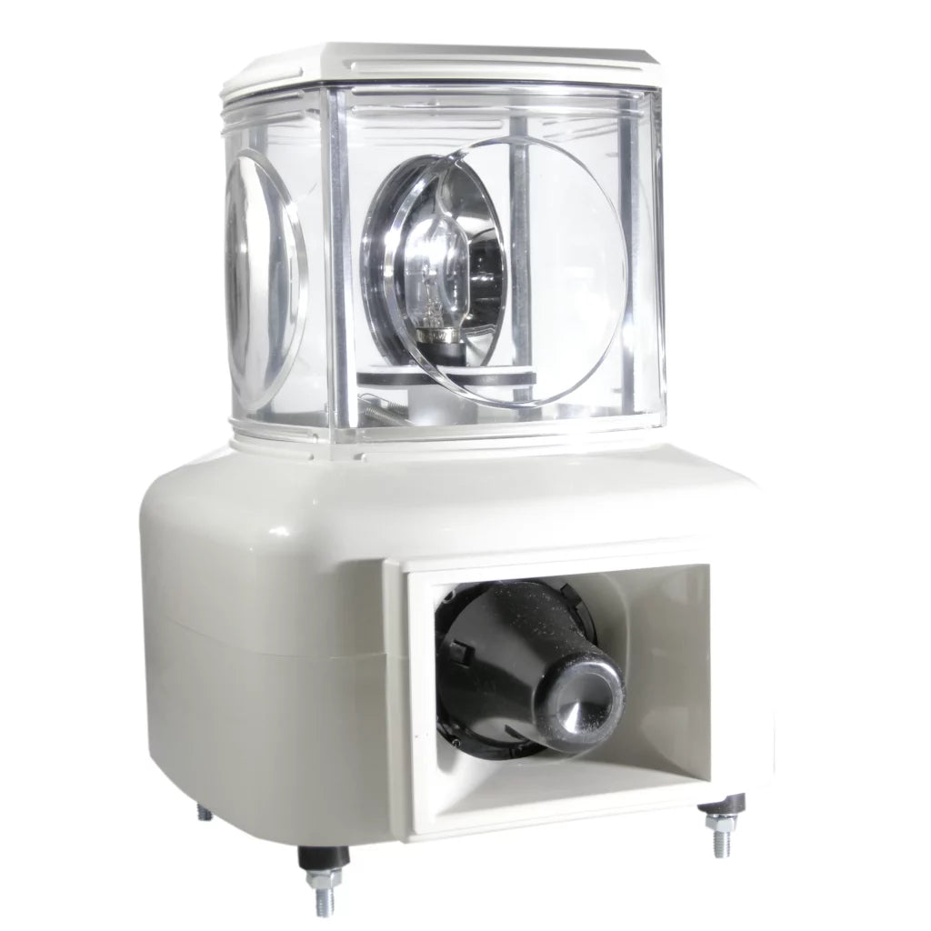 Torreta cuadrada 140mm Luz giratoria+buzzer 100dB 110VCA 1 Stack Transparente