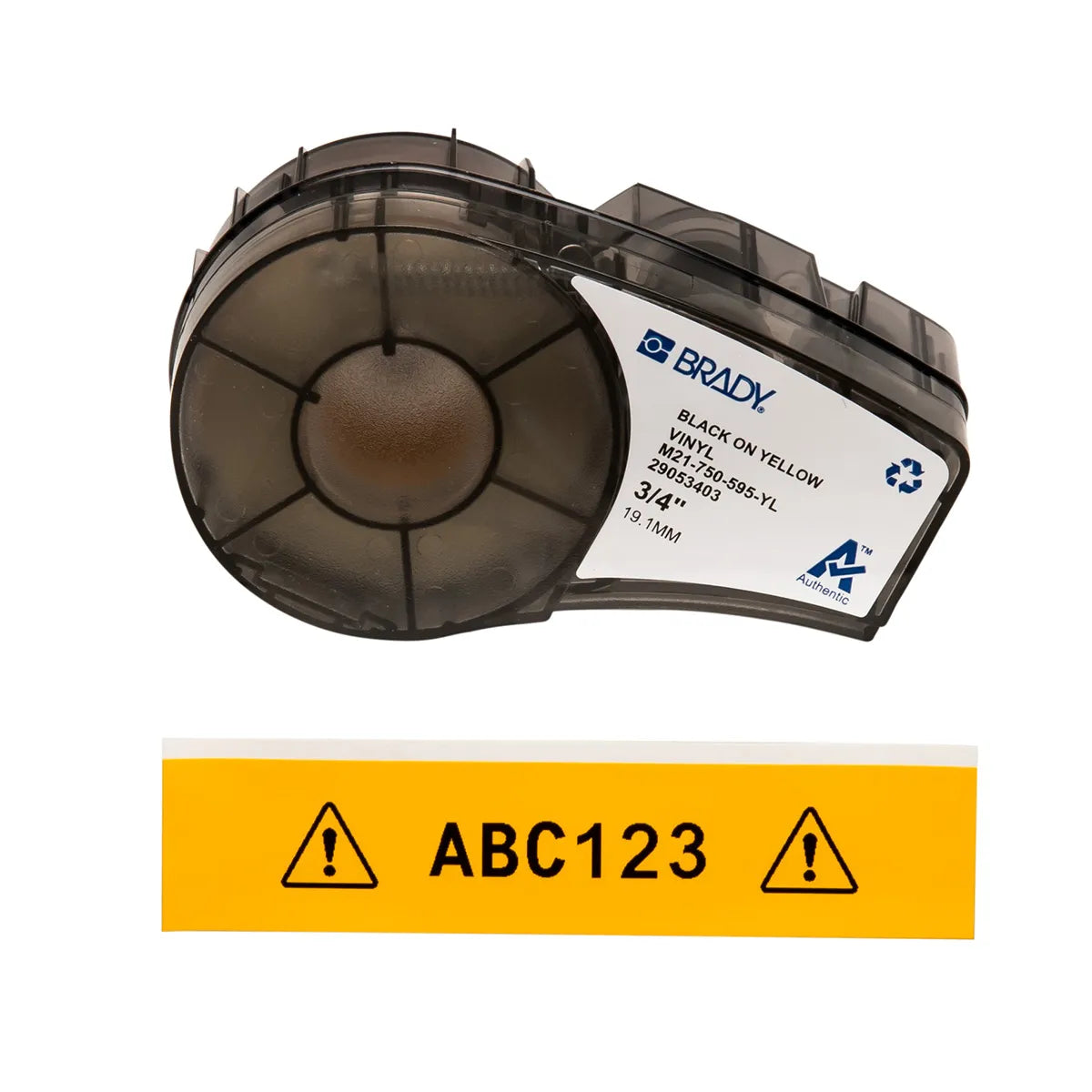 Etiqueta continua de vinilo 3/4″ 0.75W in x 21L ft Negro en Amarillo