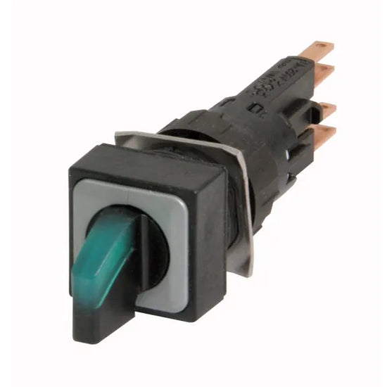 Q18LWK3-GN Selector 18X18mm iluminado S/foco Maneta 3pos 16mm Momentáneo Verde