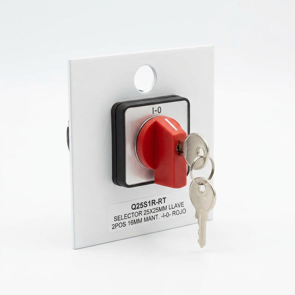 Q25S1R-RT Selector cuadrado 25X25mm con Llave 2pos 16mm Mantenido -I-0- Rojo