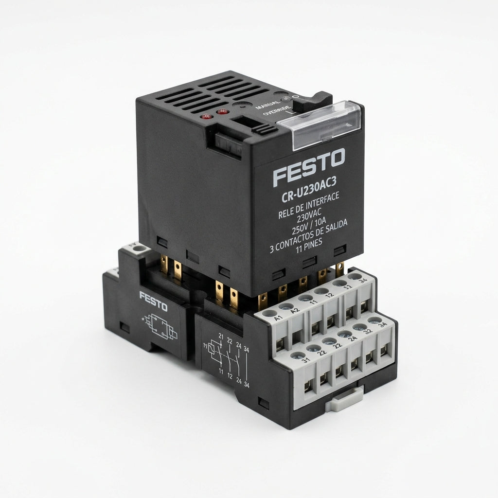FESTO RELE DE INTERFACE 230VAC 250V / 10A 3 CONTACTOS DE SALIDA 11 PINES CR-U230AC3