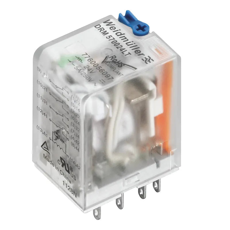 DRM270024LT Relevador 8 pines 24VCD 2CO 2NA2NC AgNi 10A 250V Con LED + TB