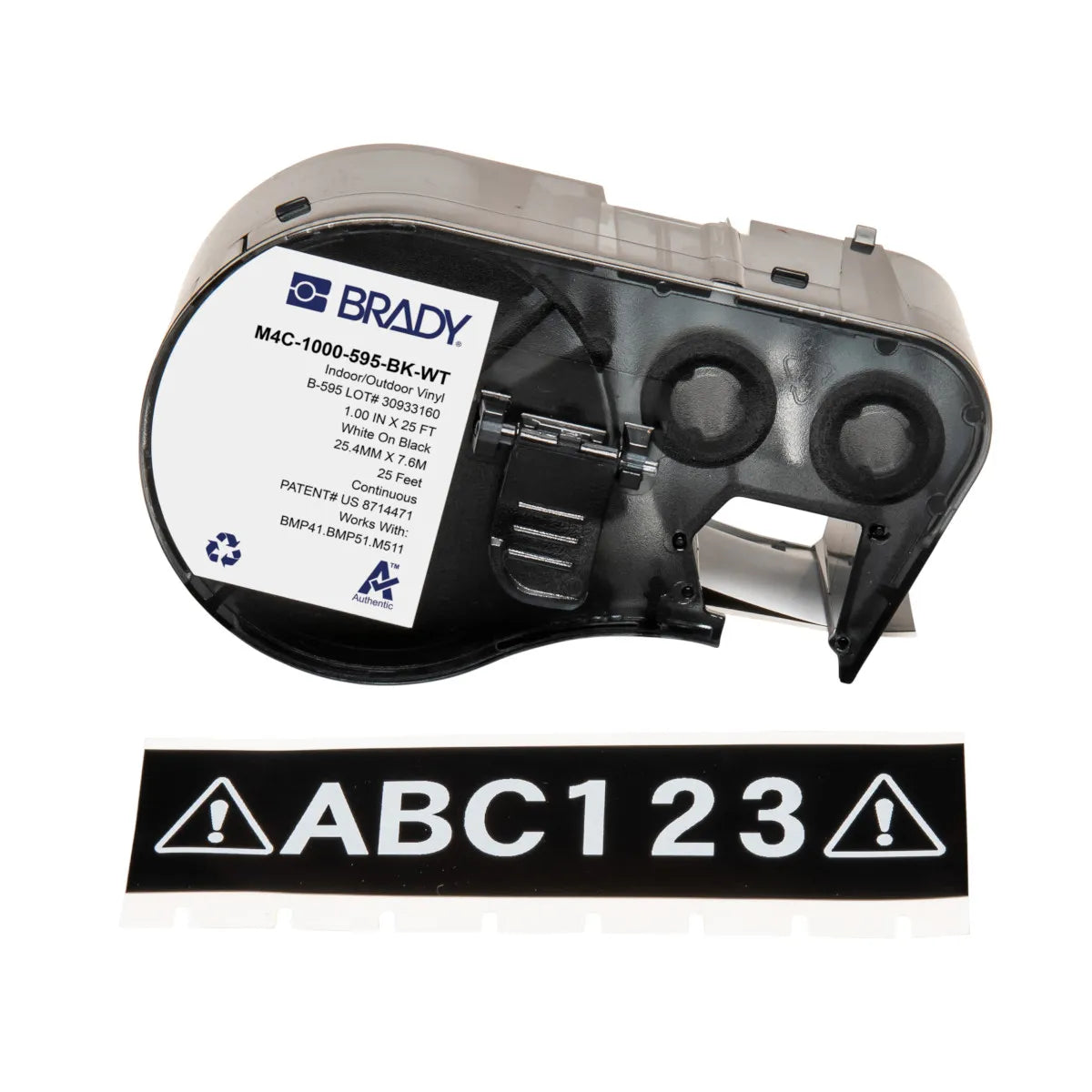 Etiqueta continua de vinilo 1″ 1W in x 25L ft Blanco en Negro