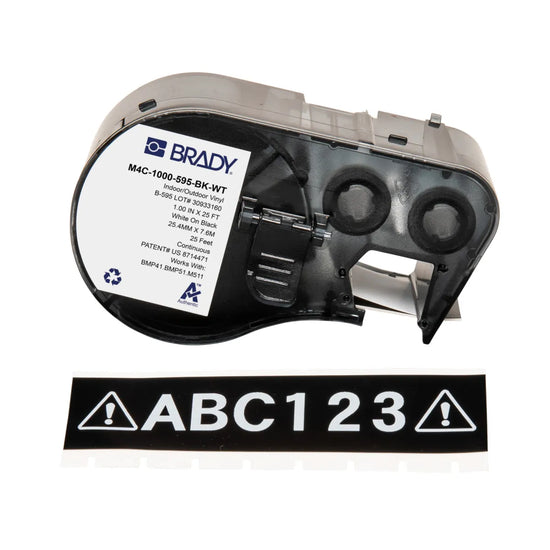 Etiqueta continua de vinilo 1″ 1W in x 25L ft Blanco en Negro