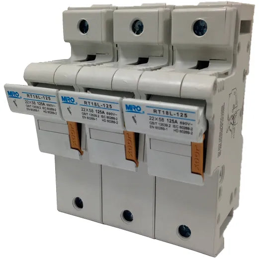 Portafusible tripolar 22x58mm 125A 690VAC 100kA Montaje riel DIN