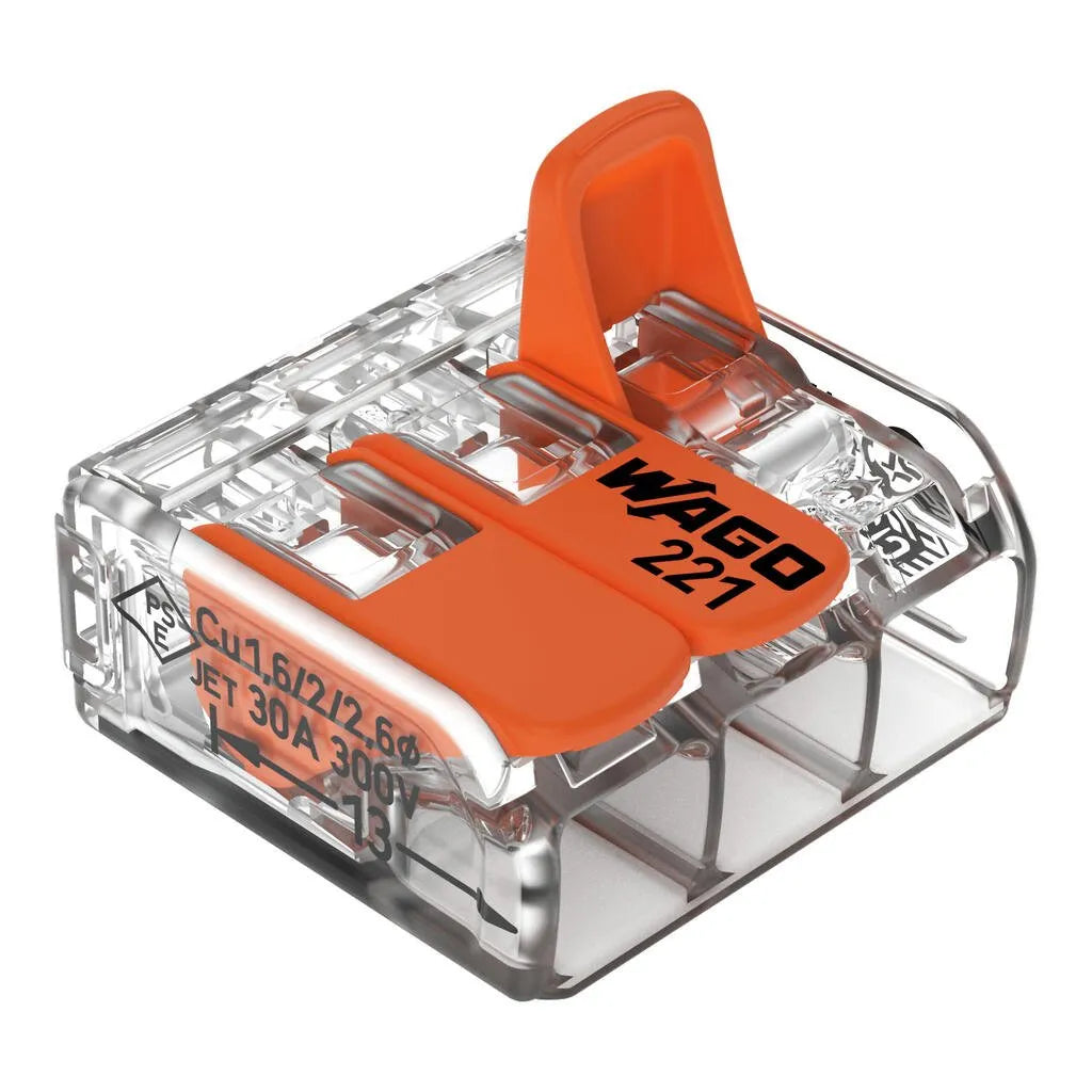Conector rapido con palancas 3 polos  20-10AWG 30A 600VCA Transparente