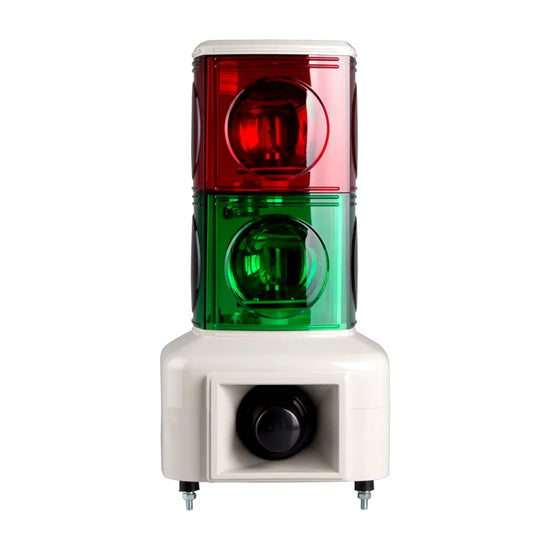 Torreta cuadrada 140mm Luz giratoria+buzzer 100dB 110VCA 2 Stack Rojo, Verde