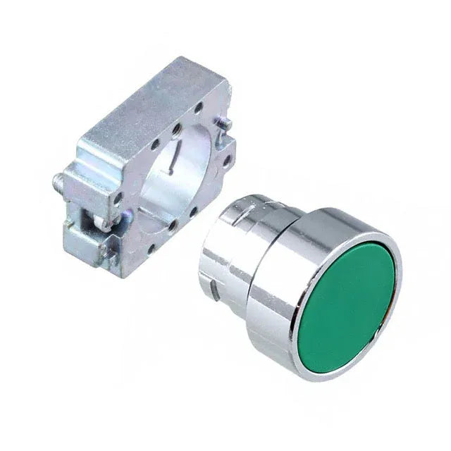 Operador botón pulsador frontal rasante 22.5mm verde momentáneo metálico IP65