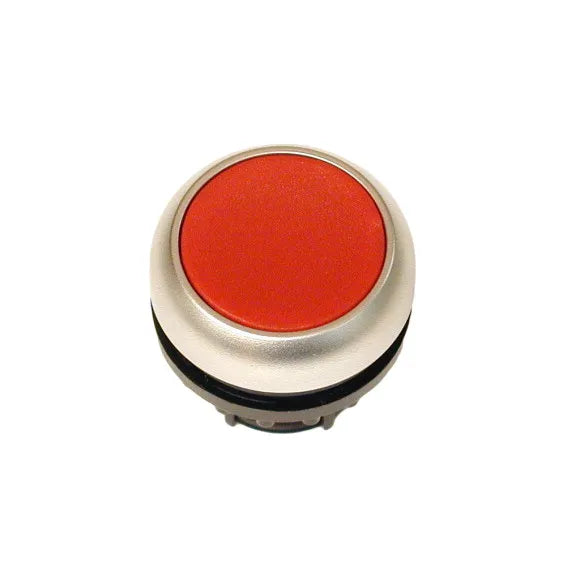 M22-DR-R RMQ-Titan Botón pulsador Plano Bisel plata 22mm Mantenido Rojo