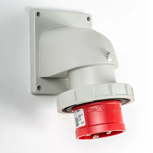 Clavija empotrar acodada 16A 3P+N+T 220/400VCA 6h Rojo IP67