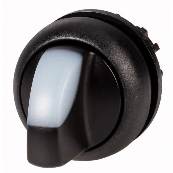 M22S-WLK3-W Selector T/Palanca iluminado 3 pos B/negro 22mm Momentáneo Blanco