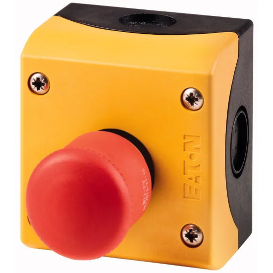 M22-PV/KC02/IY Botón paro de emergencia 22mm Jalar p/liberar 2NC C/Caja