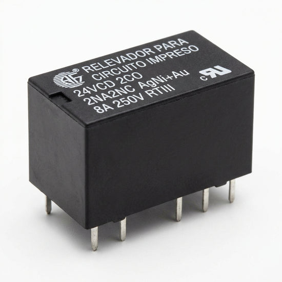 Relevador para circuito impreso 8 pines 24VCD 2CO 2NA2NC AgNi+Au 8A 250V RTIII