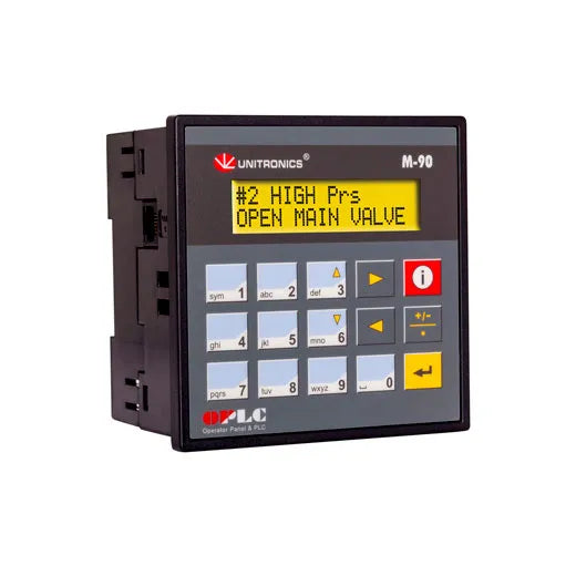 PLC+HMI textual 2 lineasx 16 caracteres+Teclado 12DI (2xHSC) 12DO (2xPWM)