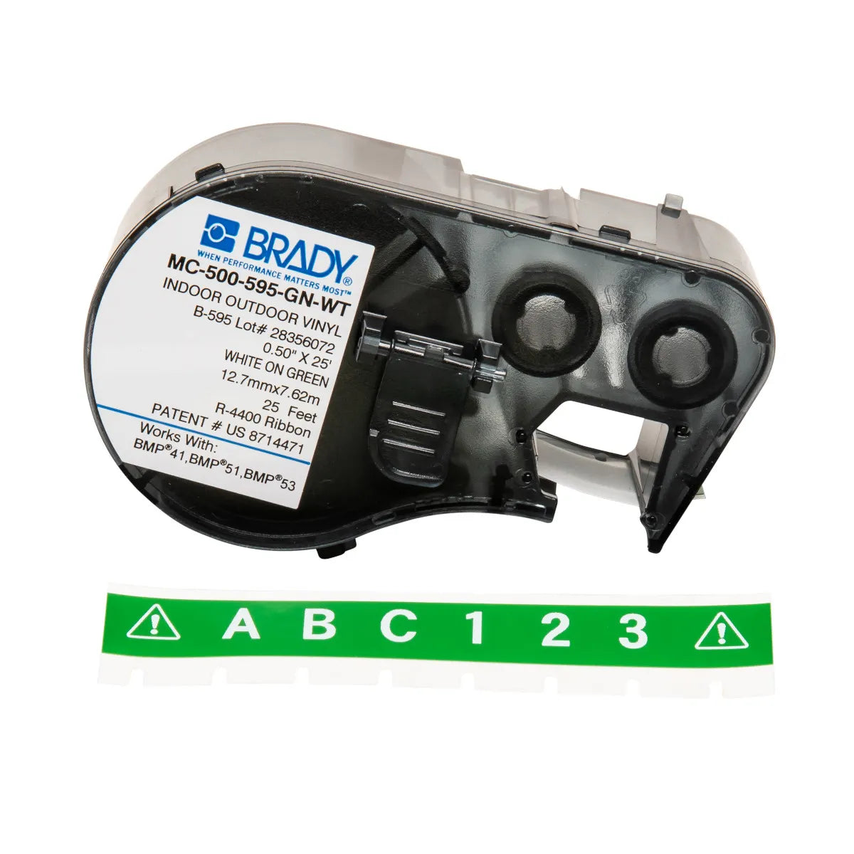 Etiqueta continua de vinilo 1/2″ 0.5W in x 25L ft Blanco en Verde