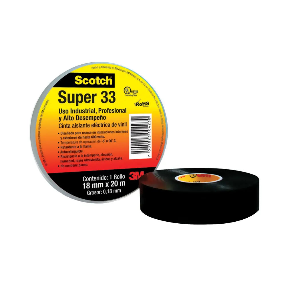 3M SCOTCH SUPER 33+ Cinta vinilo aislante 0.178mm 19mmx20.1m UL510