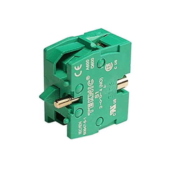 Bloque de contacto 1NO 4A 415VCA montura frontal cubierta bornes protegidos IP20