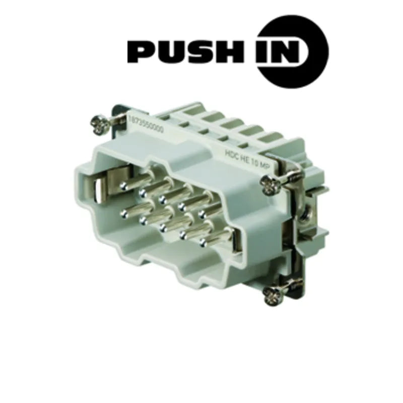 HDC HE 10 MP Inserto macho Conexión push in 10P+PE 16A 500V Grupo 4