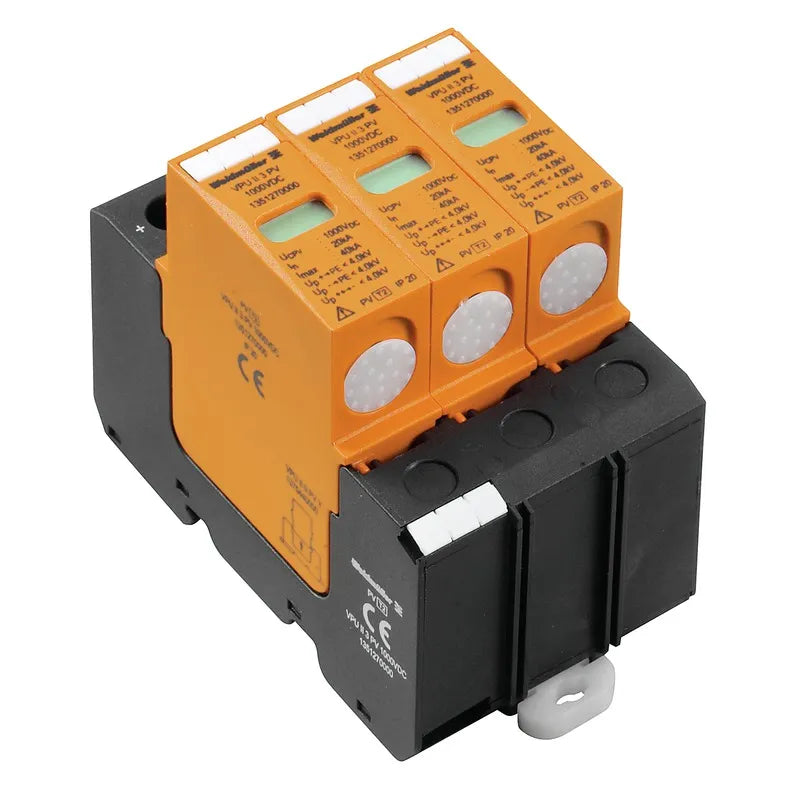 VPU II 3 PV 1000V DC Protector de sobretensión 3 polos +, -, PE 1000V 40kA
