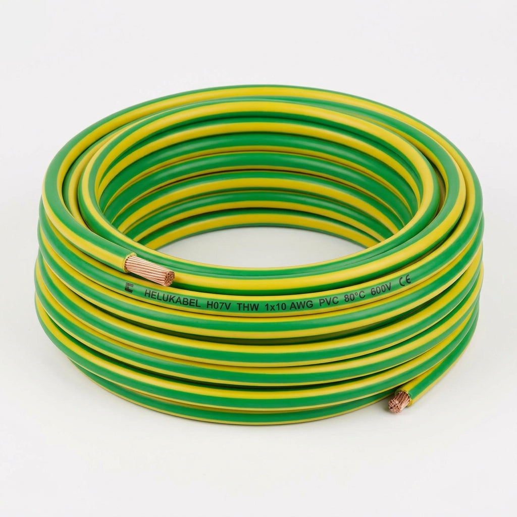 Cable de cobre tipo THW H07V HELUKABEL 1×10 AWG PVC – verde/amarillo 80°C 600v