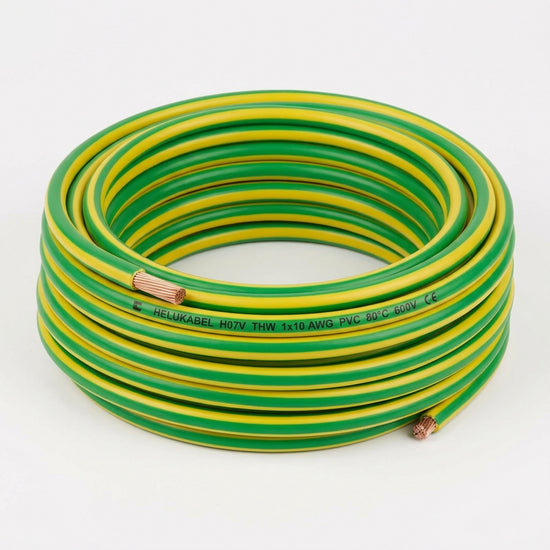 Cable de cobre tipo THW H07V HELUKABEL 1×10 AWG PVC – verde/amarillo 80°C 600v