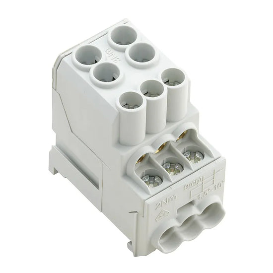 WPD 100 Bloque de distribución 1 polo 2x25mm² 6x10mm² 101A 1000VCA Gris