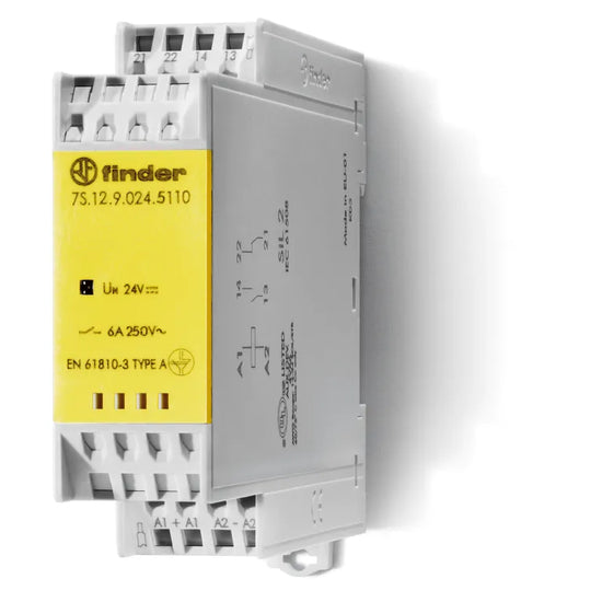 Relé modular con contactos guía forzada 24VDC 1NA+1NC 6A 250V Push-In IP20