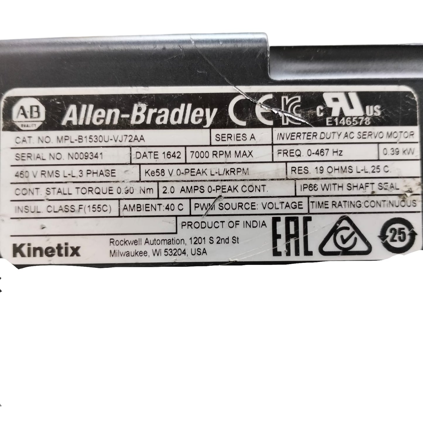 Allen Bradley Mpl-b220t-vj72aa Servomotor