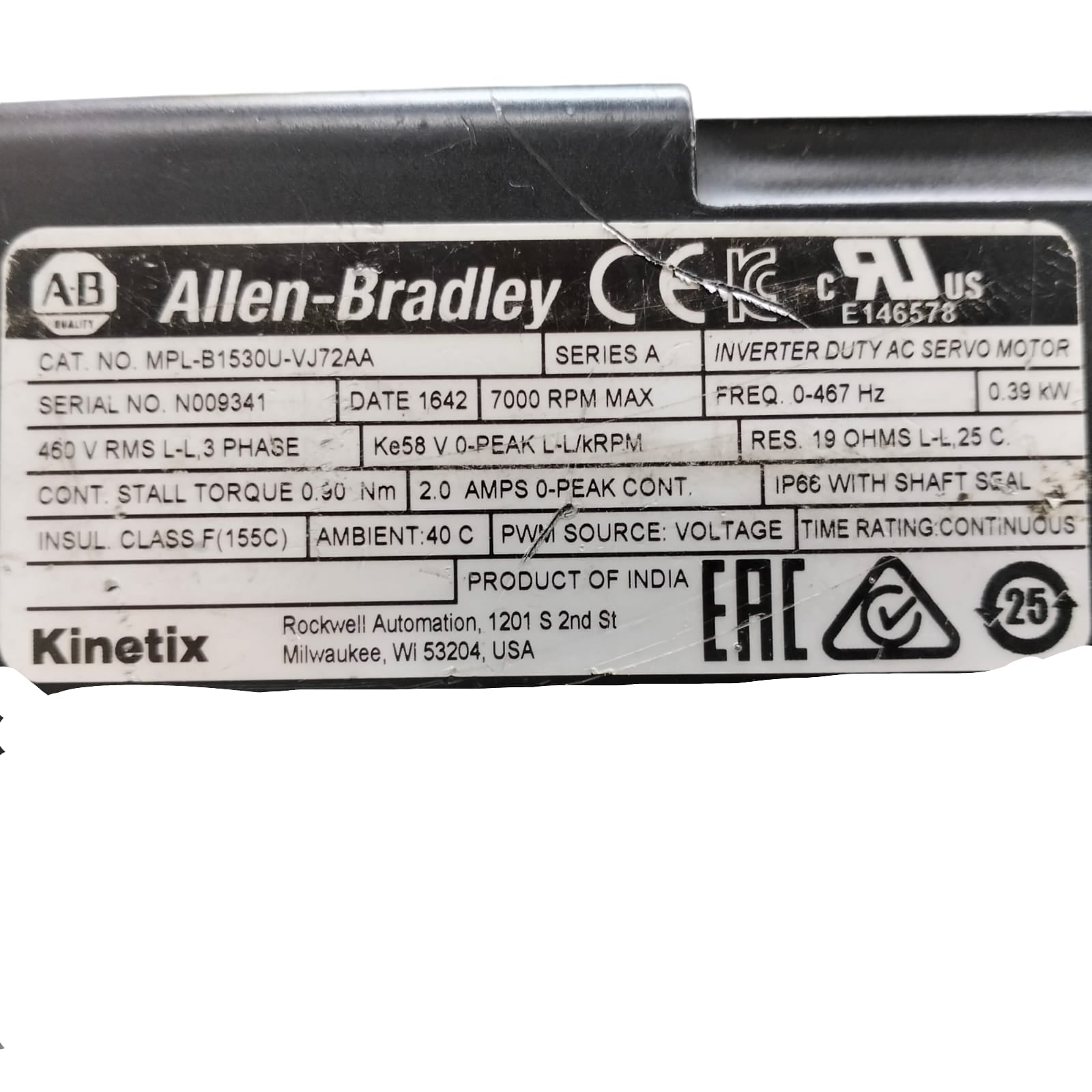 Allen Bradley Mpl-b220t-vj72aa Servomotor