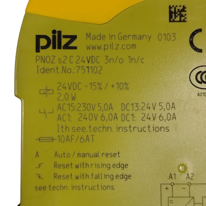 PILZ  PNOZ S2 C 24 VDC 3n/o 1n/c 751102 RELÉ DE SEGURIDAD