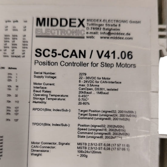 MIDDEX ELECTRONIC	SC5-CAN/V41.06 CONTROLADOR DE POSICIÓN