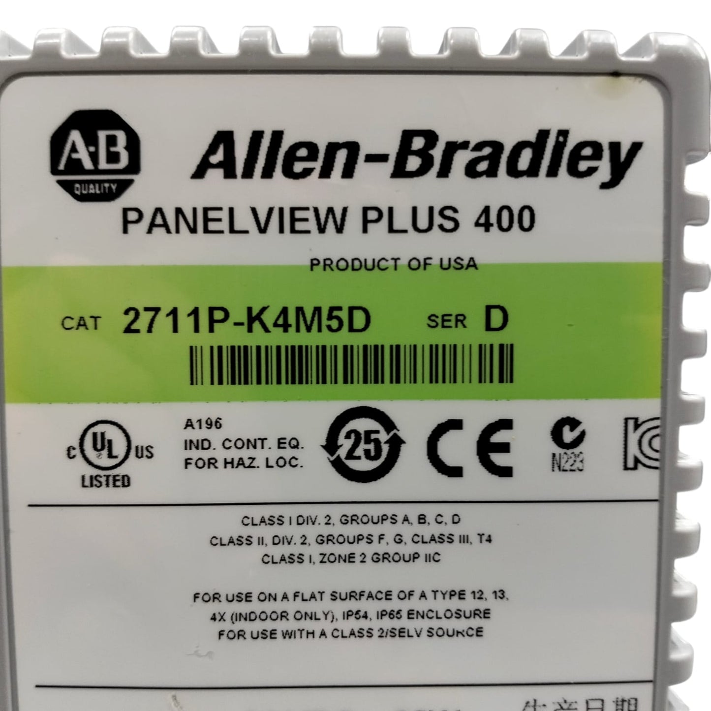 Allen Bradley 2711p-k4m5d PanelView Plus 400 Pantalla