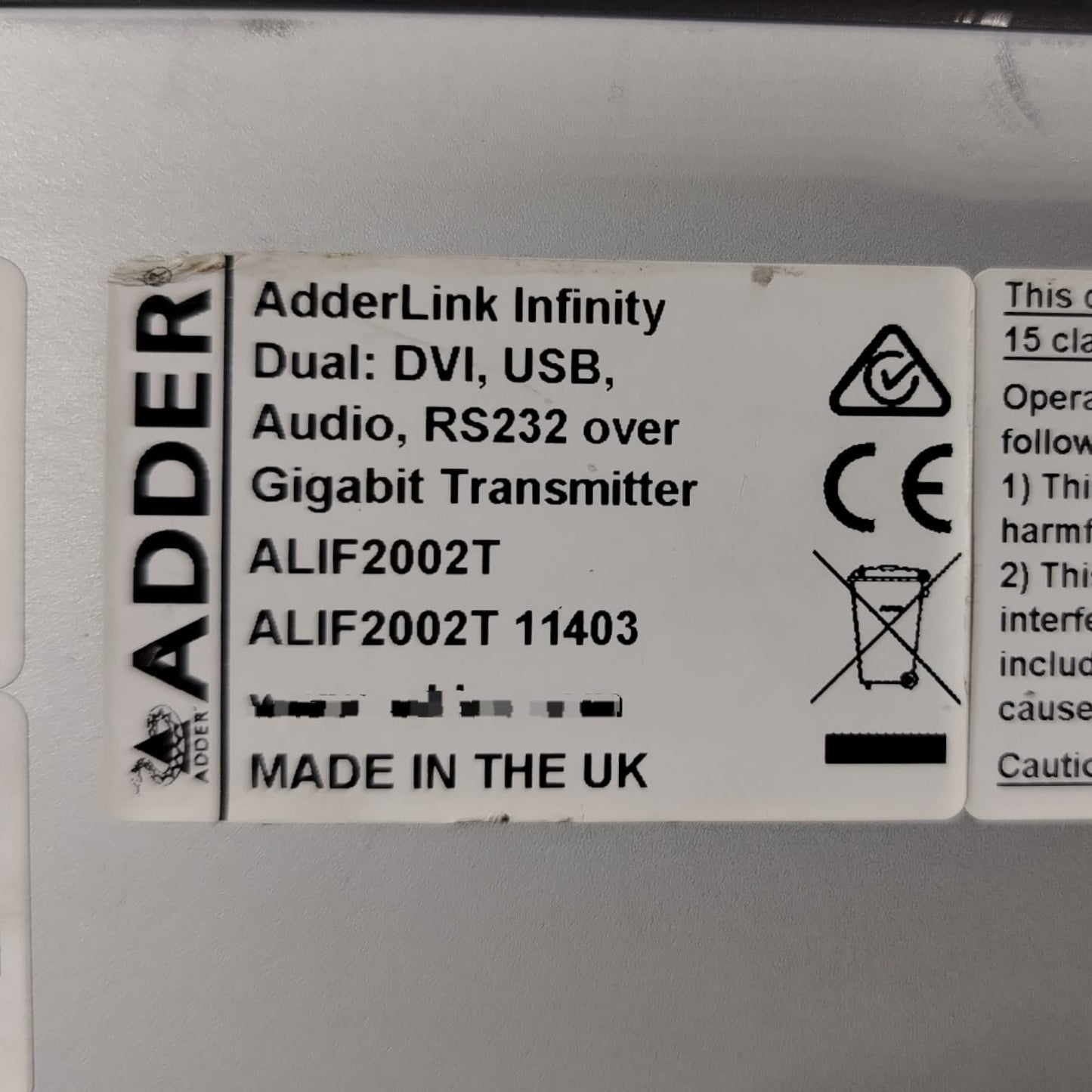 ADDERLINK INFINITY	ALIF2002T Transmisor doble