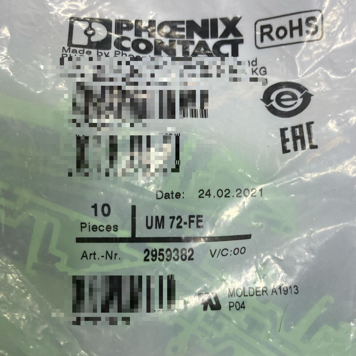 Phoenix Contact Um 72-fe Bloque Terminal Con 10 Piezas