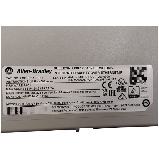 ALLEN BRADLEY 2198-H015-ERS2 KINETIX 5500S2 SERVODRIVE