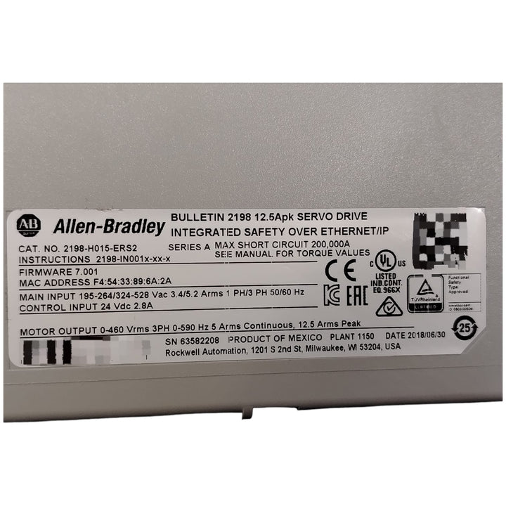 ALLEN BRADLEY 2198-H015-ERS2 KINETIX 5500S2 SERVODRIVE