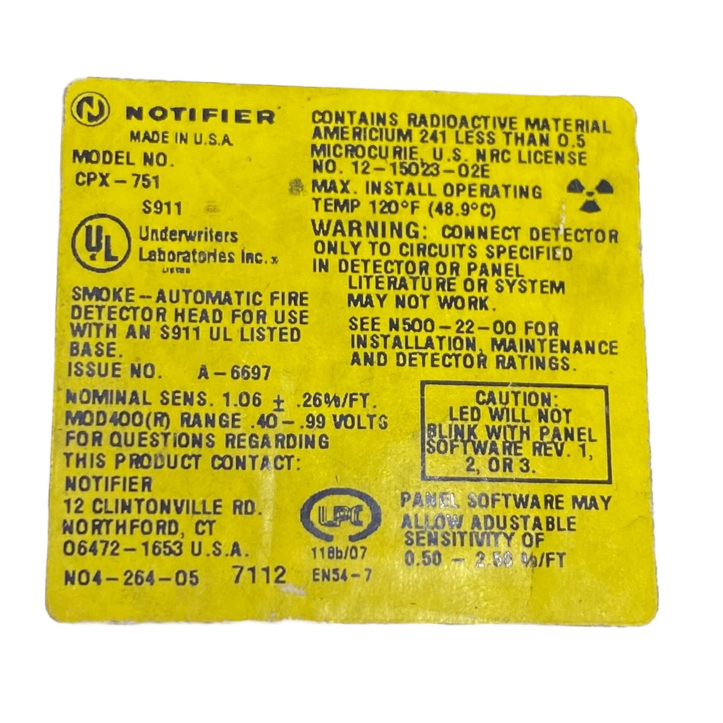 Honeywell cpx-751 sensor humo
