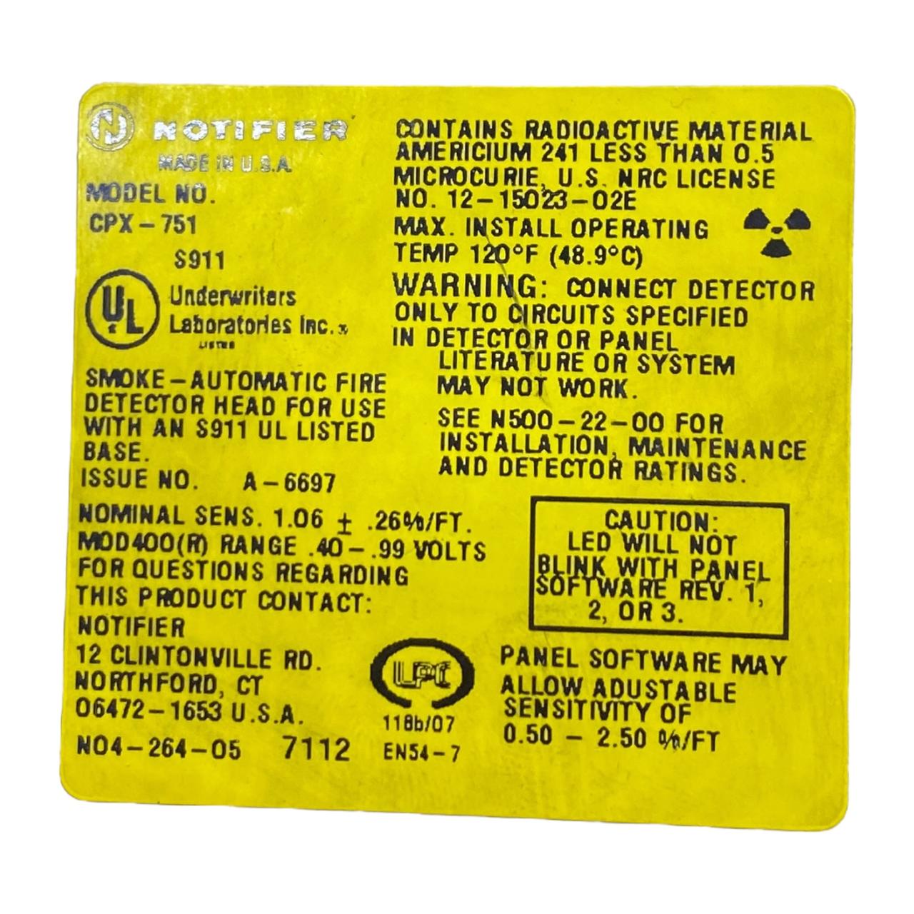 Honeywell cpx-751 Sensor de humo