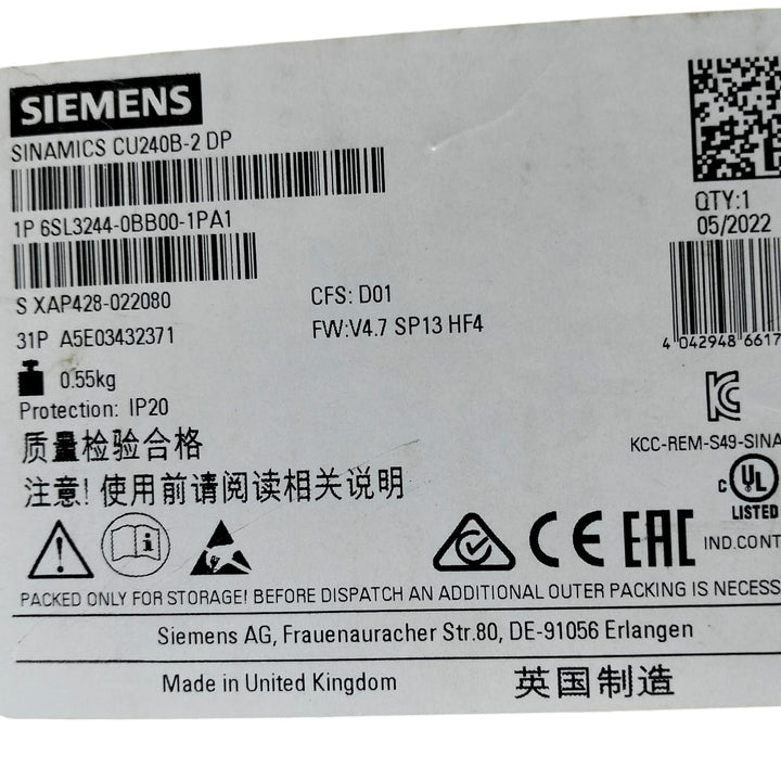 Siemens 6sl3244-0bb00-1pa1 SINAMICS CU240-2 DP